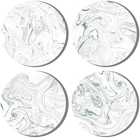 Dragonfruit Ceramic Coasters, 4 Pack, Marble Design, Cork Back, 4" Diameter, 0.25" Height - Grey