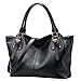 AINIMOER Women Vintage Soft Genuine Leather Tote Shoulder Bag Top-handle Cross body Handbags Ladys Purse(Black)