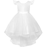 Uhnice Flower Girl Dress Flutter Sleeve Tulle Dress with Pearl for Wedding Birthday Party