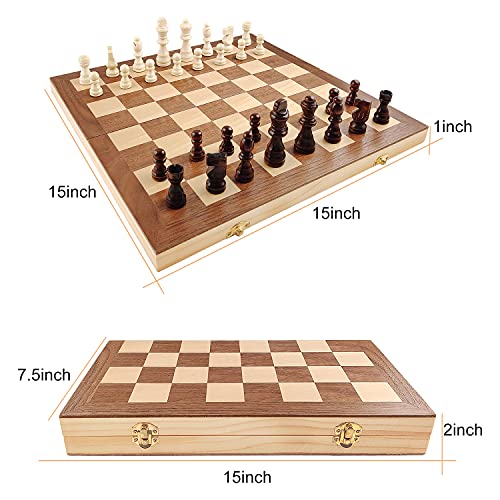 LEAP Wooden Chess Set 15" Type 02 Standard 2 Extra Queens Folding