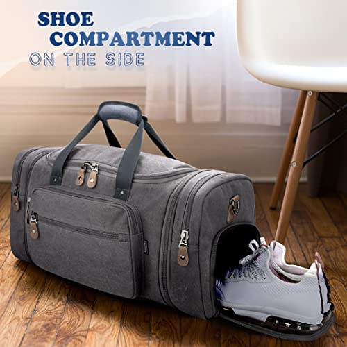 Canvas Duffle Bag with Shoe Compartment 60L Travel Duffel Overnight