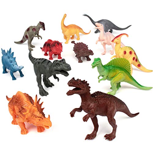 Pupu Pig 7" Dinosaurs Pack of 12 Large Plastic Assorted Dinosaur Figures Plastic Dinosaurs, Jumbo Dinosaurs, Dinosaur Toys For Kids for Dinosaur Themed Party, birthday, Christmas, Halloween, and Easte