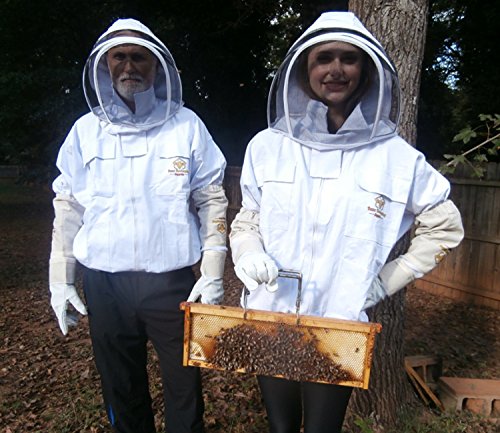 Professional Beekeeping Suit Jacket - for Men and Women (Large) - Total Protection - Self-Supporting Fencing Veil for Beekeepers - Easily Take On & Off - 6 Pockets - Good for Beginners as well (White) - Thumbnail 6