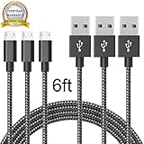 Micro USB Cable,Airsspu 3Pack 6FT Long Premium Nylon Braided High Speed 2.0 USB to Micro USB Charging Cord Android Fast Charger for Samsung Galaxy S7/S6Edge,Note 5/4,HTC,LG (Black White)
