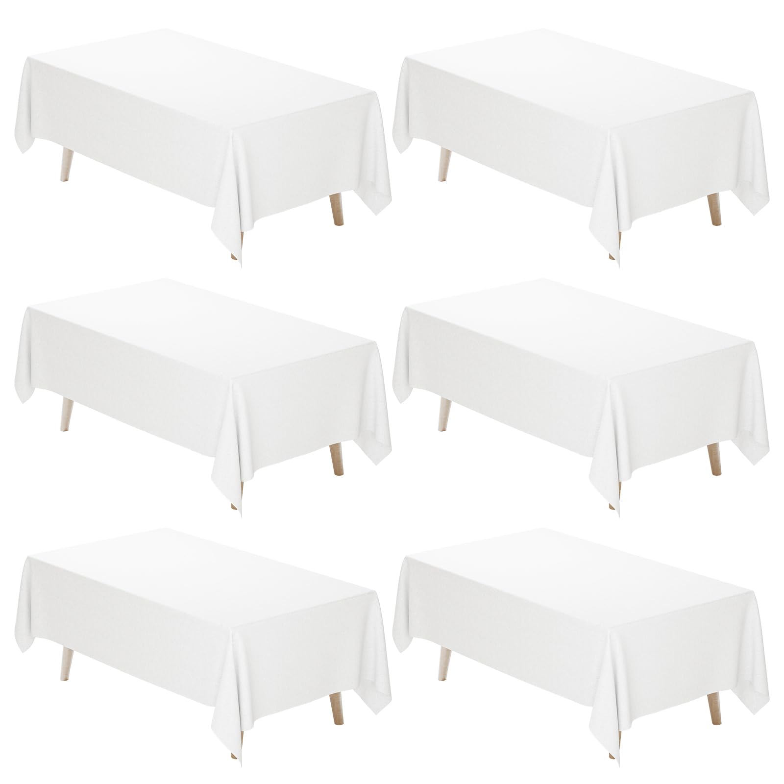 Fixwal 6 Pack White Table Cloth Rectangle, 60 x 102 Inch Polyester Fabric Tablecloths Rectangular Table Covers 6ft for Party, Banquet, Dining, Wedding, Graduation Image