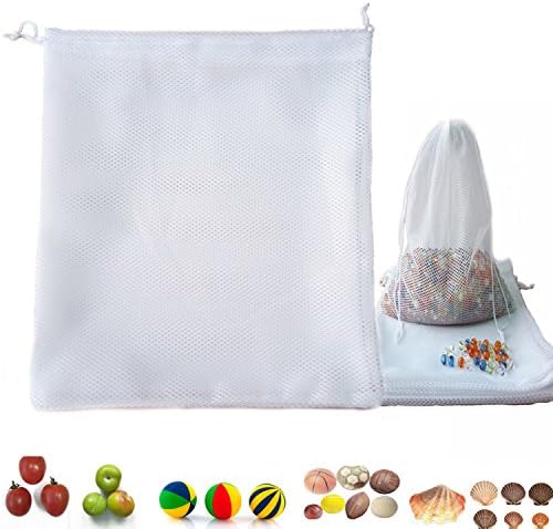 VGOODJOY Mesh Bag-Drawstring Bag 11"x12",White Drawstring Mesh Bag Pouch with Durable Drawstring Cords to Package Fruits, Vegetables, Shell, Ball,Beach Toys,Cosmetics,Shampoo,Ball