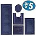 mDesign Soft Microfiber Polyester Bathroom Spa Rug Set - Water Absorbent, Machine Washable, Plush, Non-Slip - Includes 3 Rectangular Accent Rugs, Contour Mat, Toilet Lid Cover - Set of 5 - Navy Blue