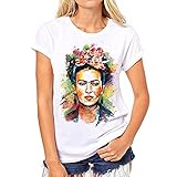 ZMLIA Womens Frida Kahlo Mexican Personalized Artist Short Sleeve T Shirt Size S (White)