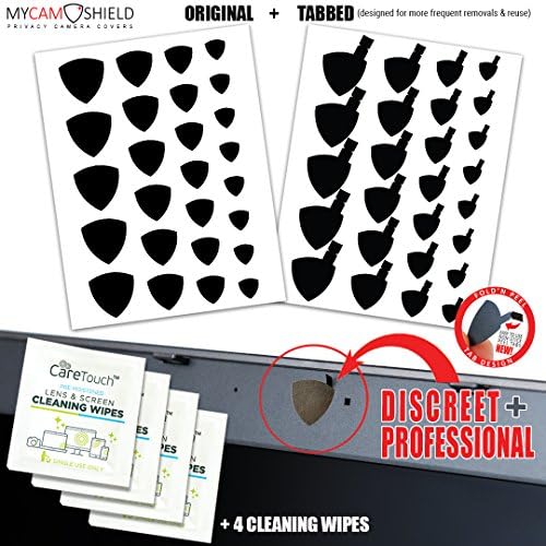 MyCamShield | Tabbed &amp; Original Design Pack | 52 All-Vinyl Webcam/Camera Covers (Black) | Laptops, Desktops, Smartphones, Tablets, &amp; Smart TVs | 52 Shields + 4 Lens/Screen Cleaning Wipes