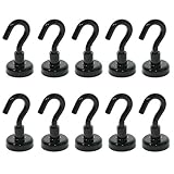 BIGTEDDY - 10pcs D16 16mm Strong Neodymium Magnets Magnetic Hanging Hooks for Indoor/Outdoor Use (Black)