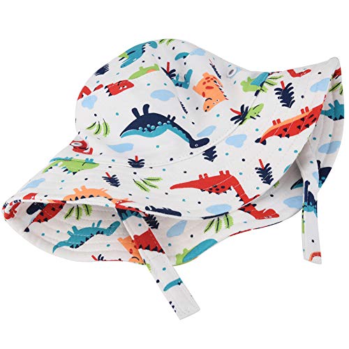 Baby Brim Sun Protection Hat - Unisex Toddler Kids Reversible Beach Bucket Hat(Dinosaur, 46cm)
