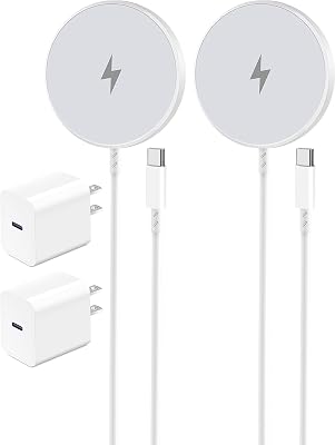 Magnetic Wireless Charger for Apple iPhone 17/16/15/14/13/12/11/AirPods, 2-Pack Fast Charging Long Cable 10ft Magnet Pad & 2-Pack Type-c Charger Block, White