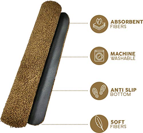 Kaluns Door Mat - Front Door Welcome Rug Indoor Doormat - Super Absorbent Mud Mats - Home Entry Floor Mat, Non Slip PVC Waterproof Backing, Shoe Mat for Entryway - Machine Washable (18x28 Brown)