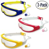 MOTOEYE Kids Swim Goggles Pack of 3,Swimming Glasses for Children and Early Teens,Boys and Girls from 3 to 10 Years Old,with Anti-Fog UV Protection Lenses