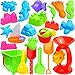 23 Pcs Beach Sand Toys Set, Ohuhu Beach Toys for Age 3-10, Include Beach Molds, Sand Molds, Bucket, Beach Shovel Tool Kit, Sand Water Wheel, Animals, Castle, for Toddlers, Kids with Mesh Bag