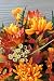 Fall Cemetery Headstone Flowers with Peonies, Mums, Yellow Roses, and Ferns with Mixed Greenery