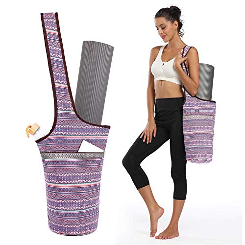 Moksha Studio Yoga Mat Bag, Mat Carrier with Large Zipper Side Pocket, One-Shoulder Sling Gym Tote Bag for Sport and Fitness Essentials Compatible with Women and Teen Girl