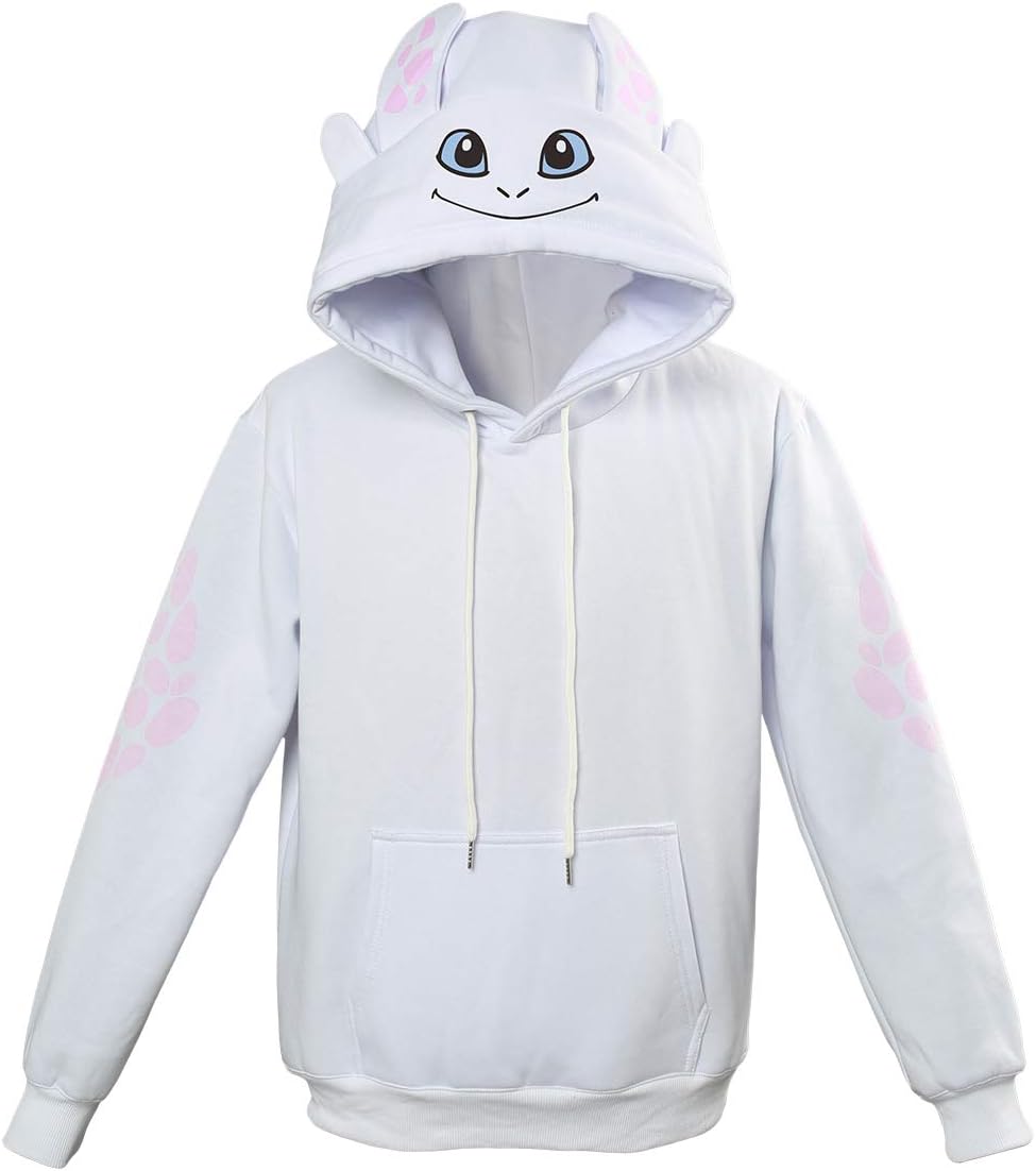 Hibuyer Childrens Toothless Pullover Hoodie Zipper Top Light Fury Sweatshirt Adult Jacket Cosplay Costume Unisex