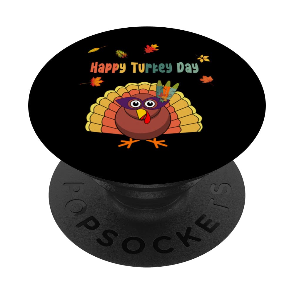 Cute Perky Turkey Cheerful Purple Face Mask HAPPY TURKEY DAY PopSockets Swappable PopGrip