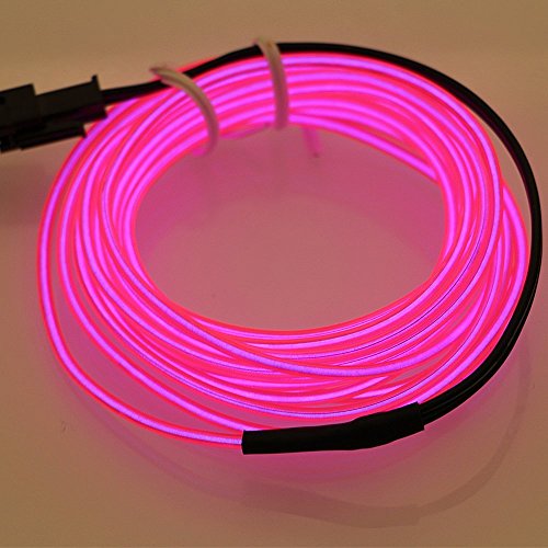 Searik LED Neon Light, 16.4ft/5m Portable EL Wire Glowing Rope Lights LED Strips with Battery Controller for Christmas Decoration, Parties, Festival, DIY, Car, Clothes Decor (5m/16.4ft, Pink)