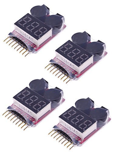 Readytosky 4 pcs 2 in 1 RC 1-8s Lipo/Li-ion/LiMn/Li-Fe Battery Checker with Low Voltage Buzzer Alarm and LED Indicator gift
