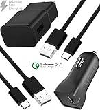 Galaxy S9 / Galaxy 8 / Note 8 Adaptive Fast Charger Type-C 2.0 Cable Kit by Ixir Compatible with Samsung Products - {Wall Charger+ Car Charger+2 Type-C Cables} Fast Charging up to 50% faster charging!