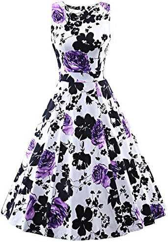 Women's Vintage Sleeveless 1950's Floral Spring Garden Party Picnic Swing Dress