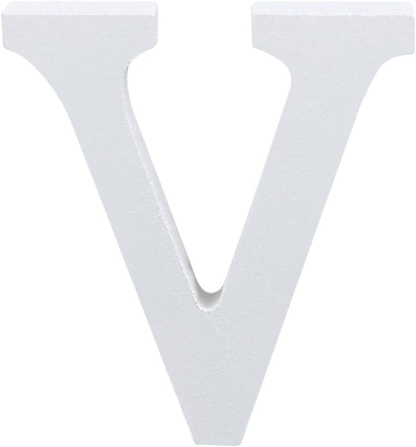 Venkaite Wooden Letters A-Z Alphabet Letters Decor Wedding Birthday Party Home Decoration White (V)