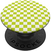 Lime Green And White Checkered Small Checkerboard Pattern PopSockets Adhesive PopGrip