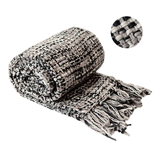 HollyHOME Throw Blanket Chic Boho 60x70 Inch Luxury Soft Microfiber All Season Blanket with Tassels, Ideal for Bed or Couch, Black