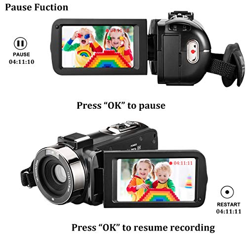 Video Camera Camcorder with Microphone, Aasonida FHD 1080P 30FPS 24MP IR Night Vision Digital 3'' IPS Touch Screen Digital YouTube Vlogging Camera with Remote Control, 32GB SD Card, 16X Digital Zoom