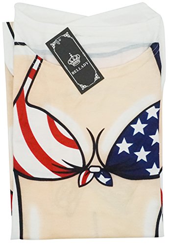 Bellady Women's Bikini Print Funny T Shirt,Short Sleeve Loose Swimwear Cover Up,Cute Baggy Fun Wear Dress,US Flag Bikini, Medium - Thumbnail 7
