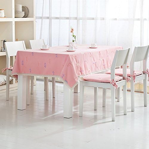 Craft Tablecloth For Dining 100% Polyester Embroidery Stitching Country Style 55-Inch By 55-Inch Approx Square Pink