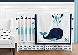 Sweet Jojo Designs 9-Piece Turquoise, Navy Blue and White Whale Nautical Ocean Baby Boys or Girls Crib Bedding Set With Bumper