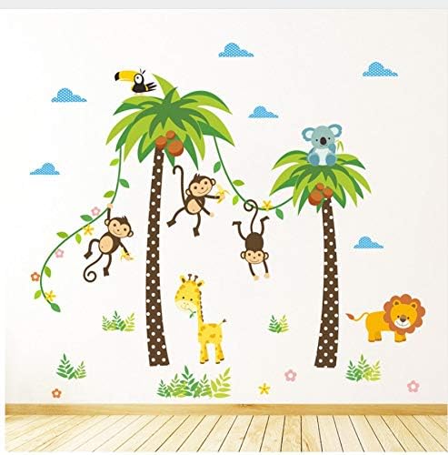 HAJKSDS Wall Stickers Mural Giraffe Lion Monkey Palm Tree Forest Animals Wall Stickers For Kids Bedroom Wall Decals Nursery Decor Mural Poster