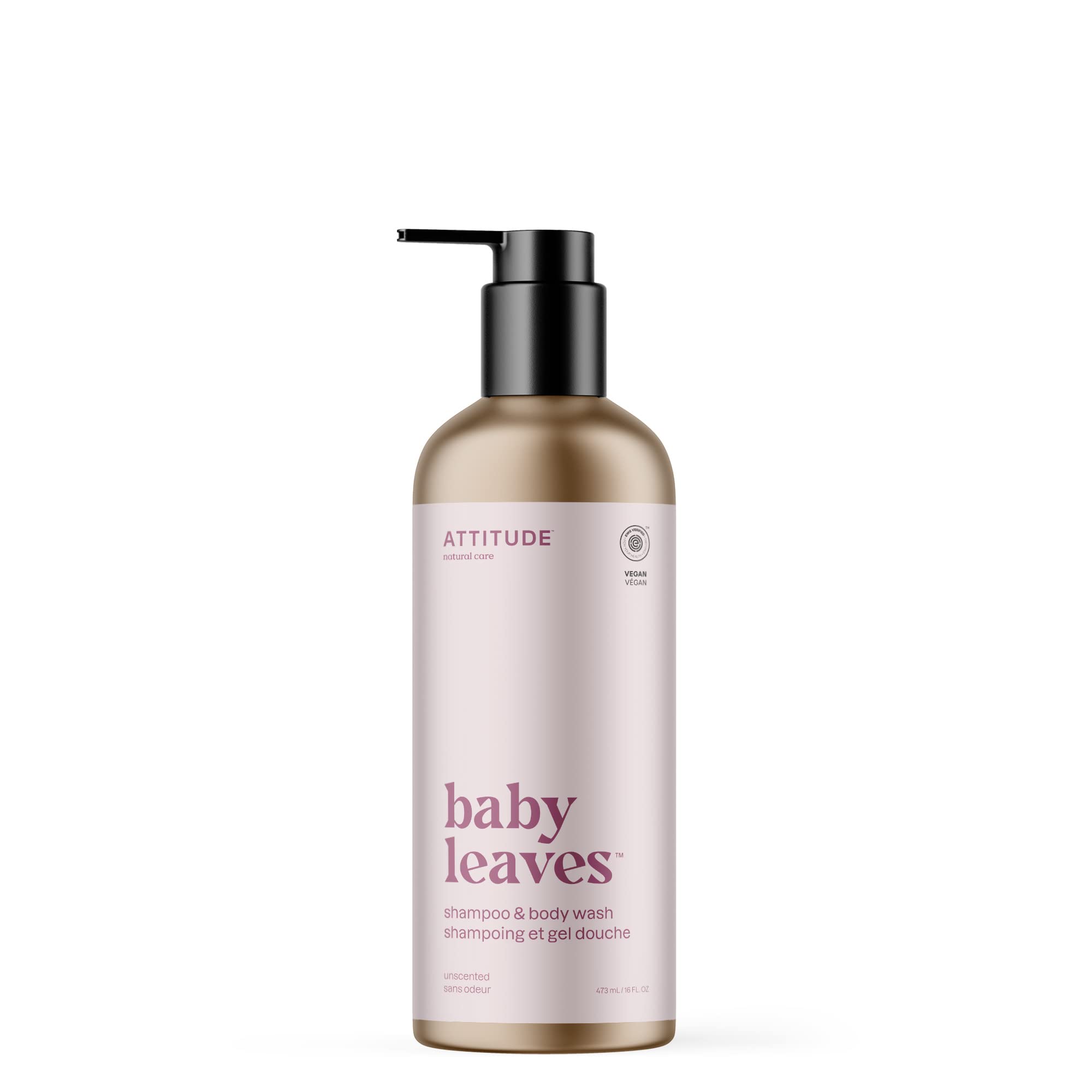 ATTITUDE 2-in-1 Shampoo and Body Wash for Baby, EWG Verified, Plant- and Mineral-Based Ingredients, Vegan Baby Products, Refillable Bottle, Unscented, 473 mL