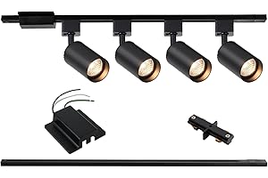 Hiiglxii 4-Light LED Track Lighting Kit with 3.3FT H Track Lighting Rails & Floating Canopy Connector, GU10 Track Light Kit, Modern Kitchen Track Lighting Fixtures Ceiling Spot Light, Black (No Bulbs)
