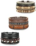 FUNRUN JEWELRY 12Pcs Leather Bracelets Set for Men Women Wood Bead Bracelets 7-8.5inches Adjustable (A: 12PCS Style1)