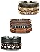 FUNRUN JEWELRY 12Pcs Leather Bracelets Set for Men Women Wood Bead Bracelets 7-8.5inches Adjustable (A: 12PCS Style1)