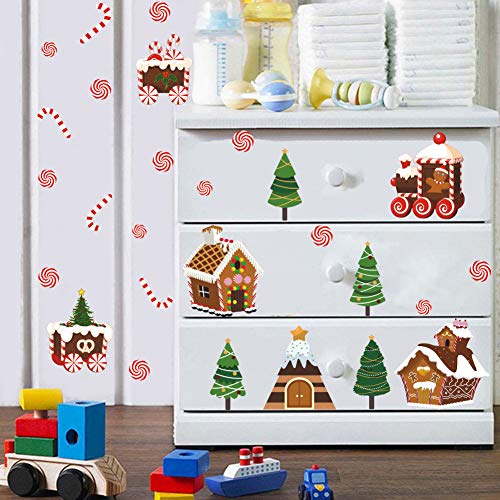 IARTTOP Colorful Christmas Candy House Wall Decal, DIY Lovely Christmas Party Supplies Trees Snow Sticker for Window Clings Kids Bedroom Living Room Nursery Decor