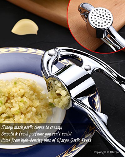 Ofargo Minced Garlic Press Kit with Arc-Shaped Handle for Kitchen Grill, 6.7â€™â€™, Silver