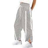 aswulk Womens Wide Leg Pants Baggy Drawstring Elastic Waist Stripe Casual Track Pants