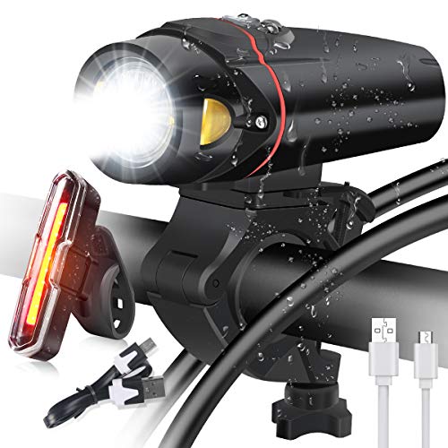 Bike Light set - Waterproof USB Rechargeable LED Bicycle Light Front and Taillight - Easy Install for Kids Men Women Road Cycling Safety Flashlight - Fits All Cyclings, Hybrid, Road, MTB,Night Sports