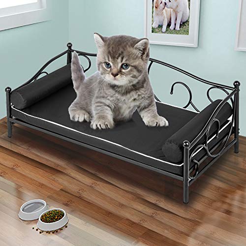 LOVSHARE Metal Frame Pet Bed 26.7X17.5X15.7 Inches Metal Dog Bed Animal Lounge Detachable Bed Oxford Cloth Cushion for Dogs Pet Bed Metal Frame Dog Sofa Furniture for Dogs Bottom Hanging Design