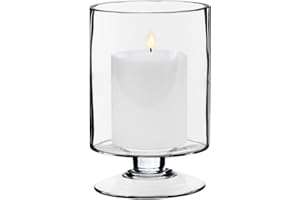 CYS EXCEL Glass Hurricane Pillar Candle Holder (H:8" W:4.75") | Multiple Size Choices Short Stem Candle Centerpieces | Stemmed Glass Cylinder Candle Vase