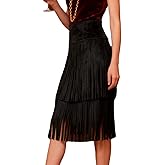 Apocrypha Womens Boho Fringe Faux Suede Trendy Casual Tassel Country Concert Western Cowgirl Skirt