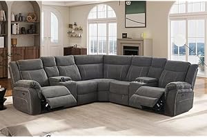 SECSOFIER Power Reclining Sofa with Fabric Upholstery, 2 Consoles, USB Port and Cup Holders, Sectional Reclining Couch for Living Room
