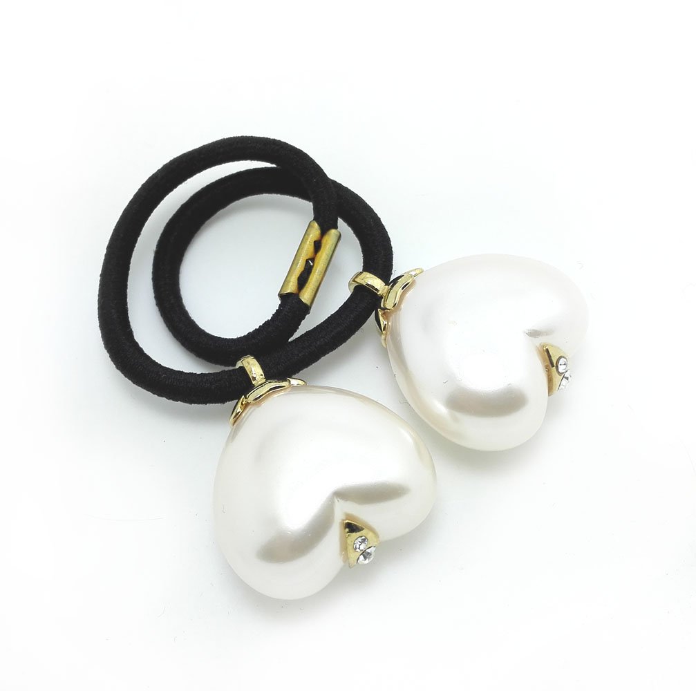 Meilliwish Double Heart-shaped Ponytail Holder Hair Tie (B80)(White)