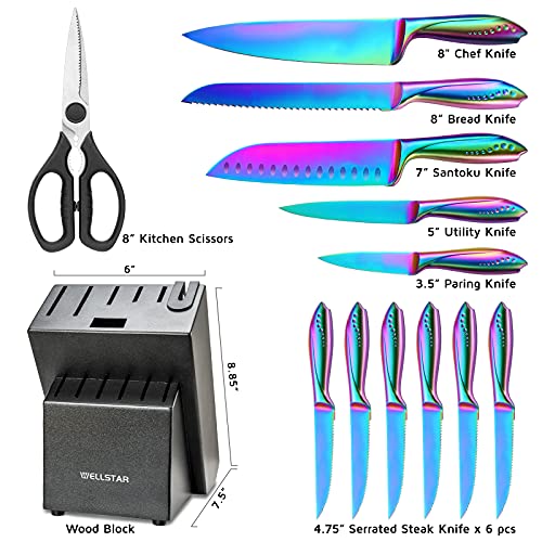 Rainbow Knife Set, WELLSTAR Iridescent German Stainless Steel Kitchen