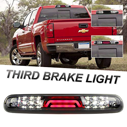 Rear Roof Center LED Third 3rd Brake Cargo Light Assembly High Mount Brake Tail Light Replacement for 2007-2013 Chevy Silverado/GMC Sierra 1500 2500 3500 HD (Chrome Housing Smoke Lens)